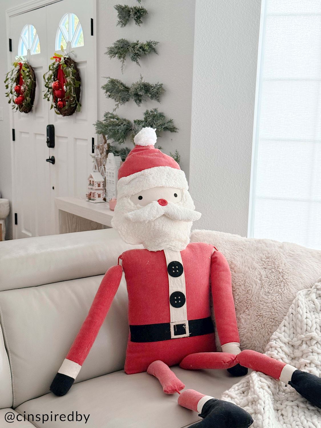 Jumbo Stuffed Santa Sitter with Interactive Sound – Rust & Cinder