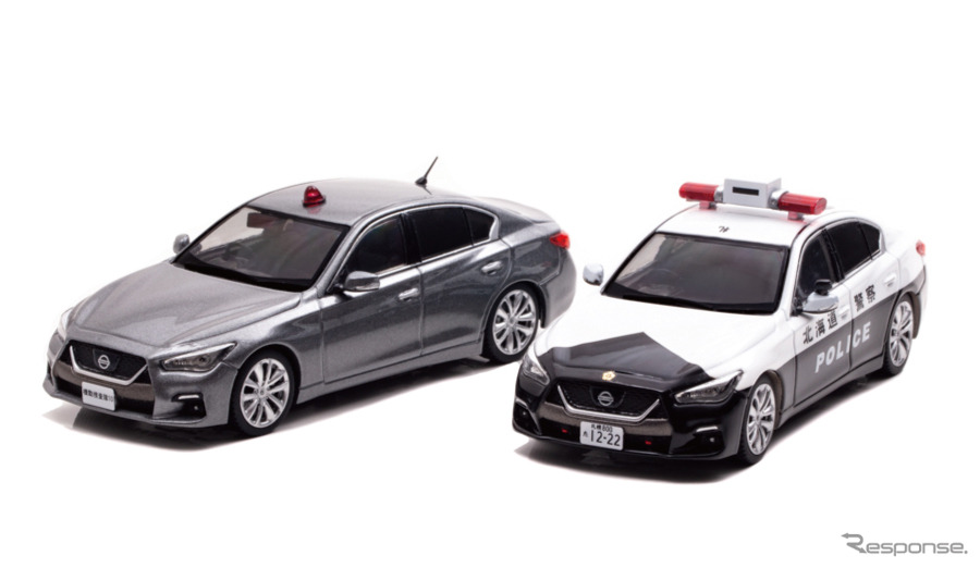 北海道警察のV37スカイライン白黒パトカーと刑事用捜査用車を1/43