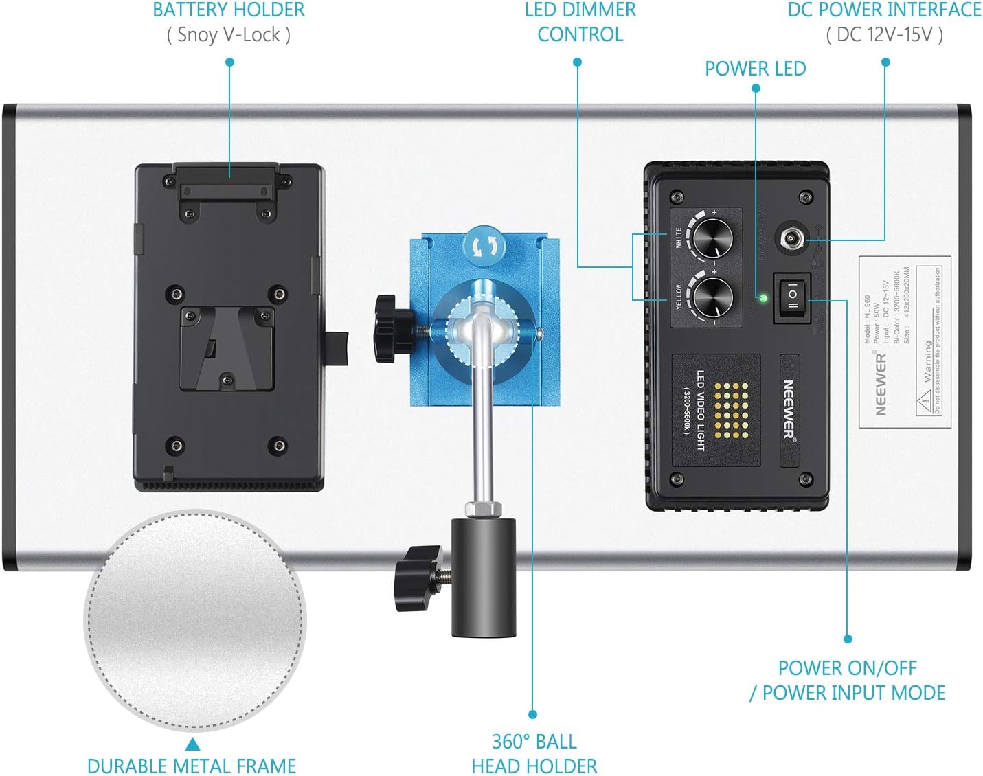 Neewer NL960 Dimmable Bi-Color LED Video Lights for Studios