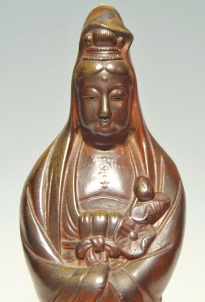 城南骨董-古備前焼 置物 観音菩薩 1319