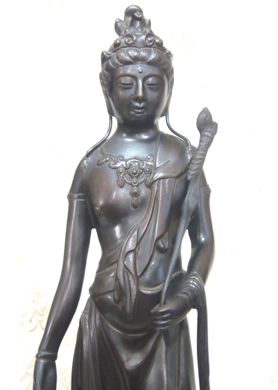 城南骨董-明治の巨匠 高村光雲 聖観音像 銅像 置物 観音像 1366