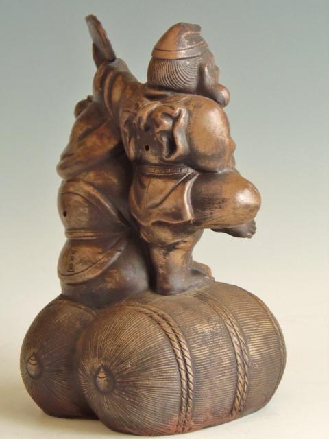 城南骨董-古備前焼 七福神 俵 恵比寿天 大黒天 1079