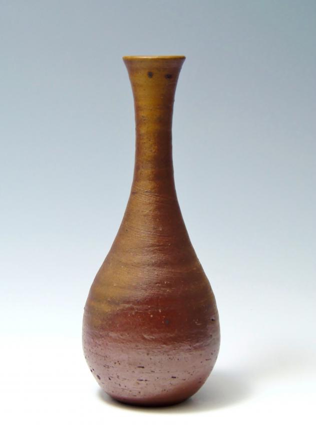 城南骨董-備前焼 鶴首花瓶 七十七代 金重利陶苑 陶弘 330