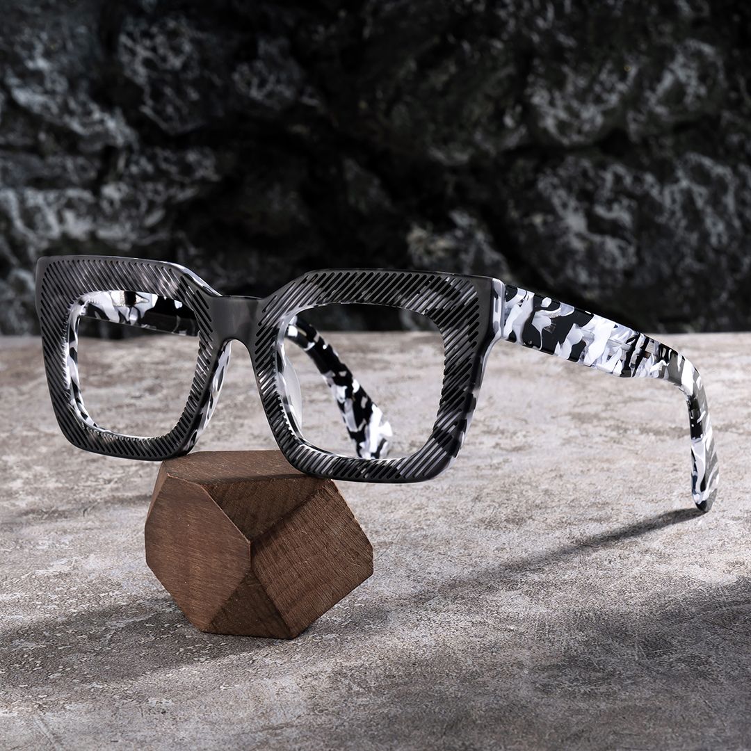 Thick Square Eyeglasses With Black Marble Color | Zeelool