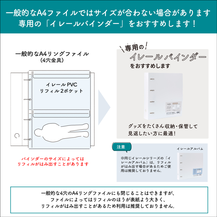 irelu（イレール）PVCリフィル 2ポケット A4・4穴 2枚入 IRL-RF-A01