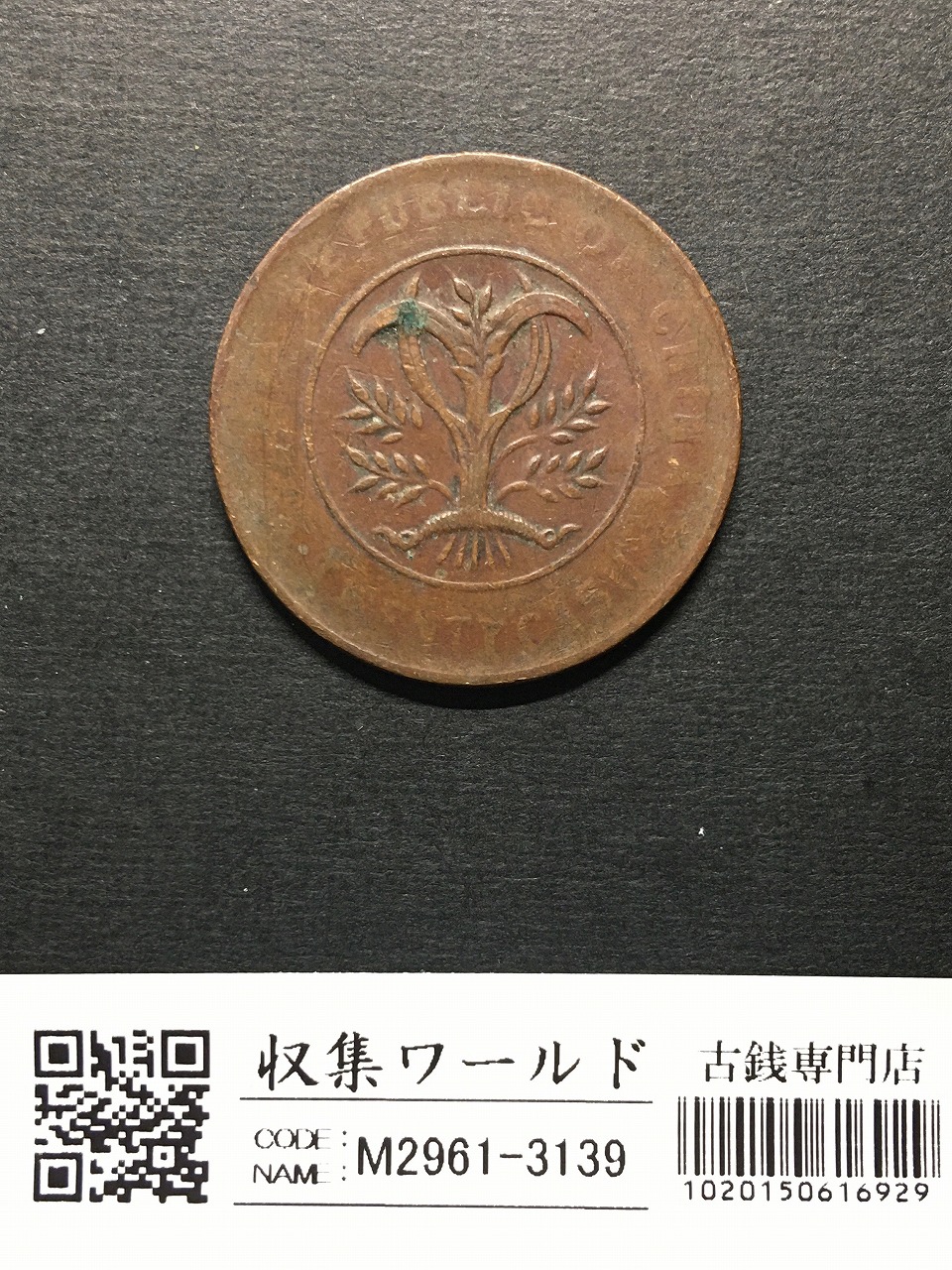 中華民国 當制銭二十文銅元/20文銅元/双旗/背大麦/湖南省造 流通済並品