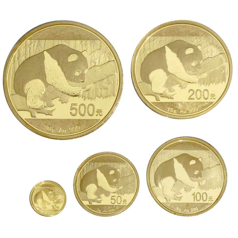 中国パンダ金貨 2016年銘 5枚フルセット 未使用パック入 | 収集ワールド