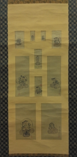 高嵩谷・英一笑【大黒天／10図】貼り混ぜ 絹本 掛軸（江戸・英派