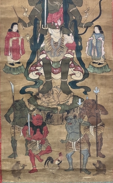 青面金剛明王（仏画） 絹本 掛軸 ◇合わせ箱◇（Buddha・Buda