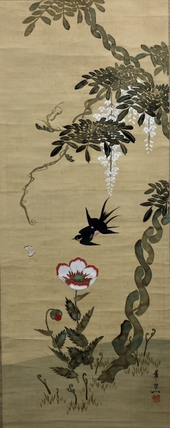 鈴木其一 肉筆 絹本 掛軸 識箱（識あり）時代 2重箱 Kiitsu Suzuki