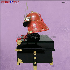 H001 茜塗 兜 (鍬形/八幡大菩薩) - サムライストア SAMURAI STORE