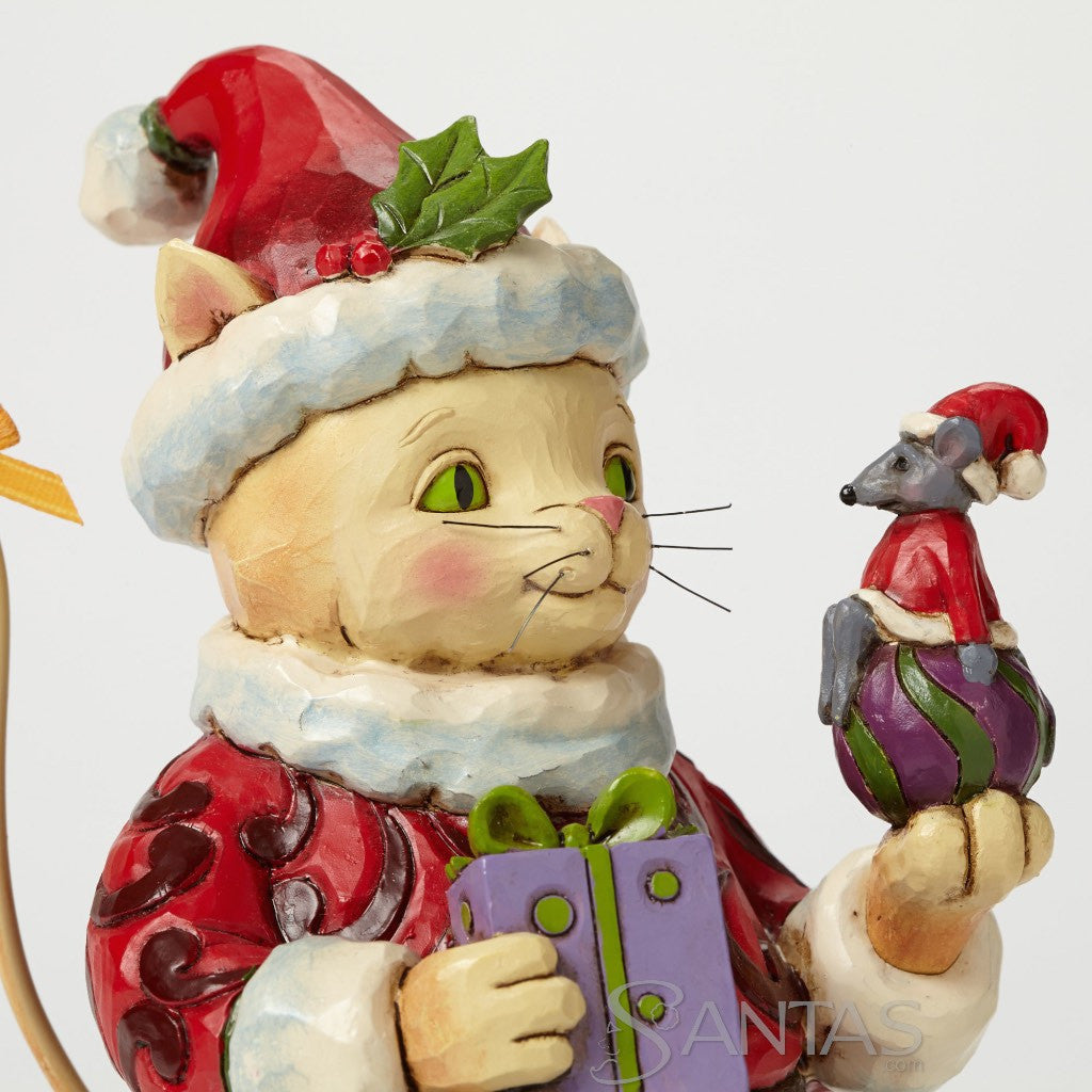 Jim Shore Christmas Cat with Present 4037593 | santas.com