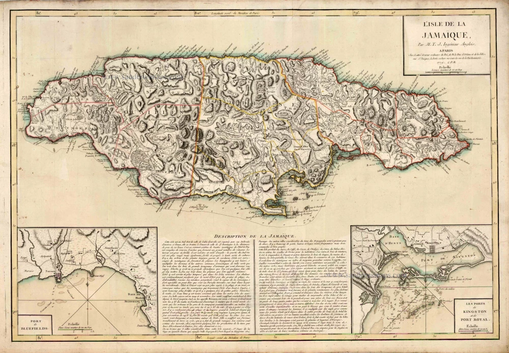 Old antique map of Jamaica by J. Lattré. | Sanderus Antique Maps
