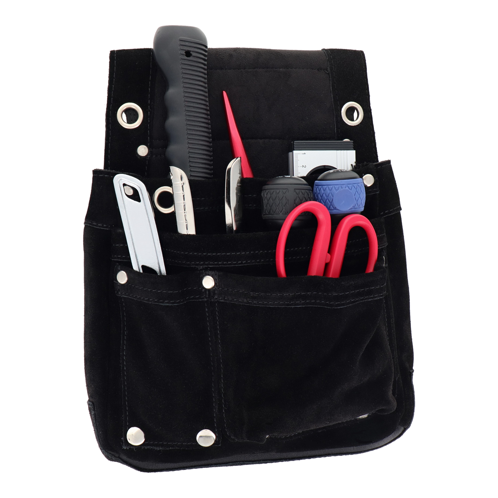 DSL-07BK 作業ベルト・収納袋 釘袋 スエード本革釘袋 2段 ブラック