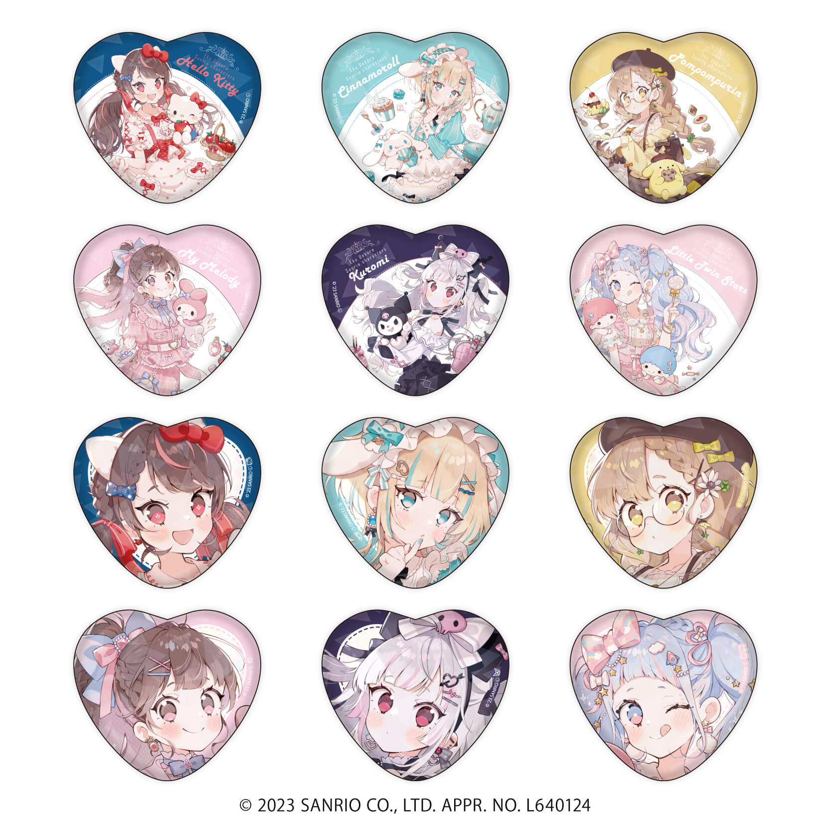 上倉エク×サンリオキャラクターズ｜ホログラムハート型缶バッジ「上倉