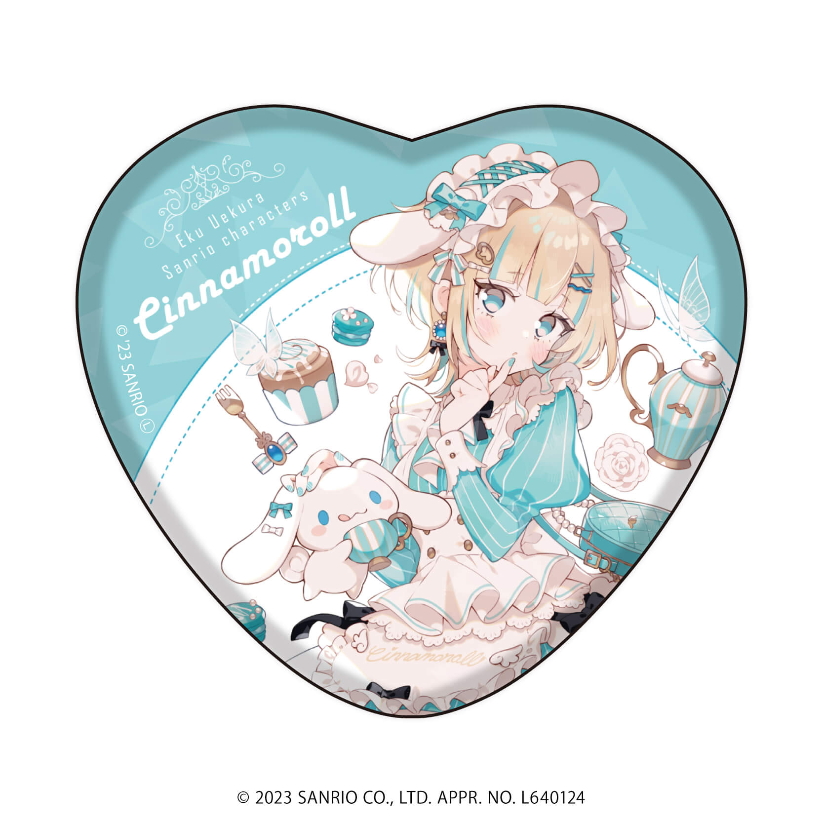 上倉エク×サンリオキャラクターズ｜ホログラムハート型缶バッジ「上倉