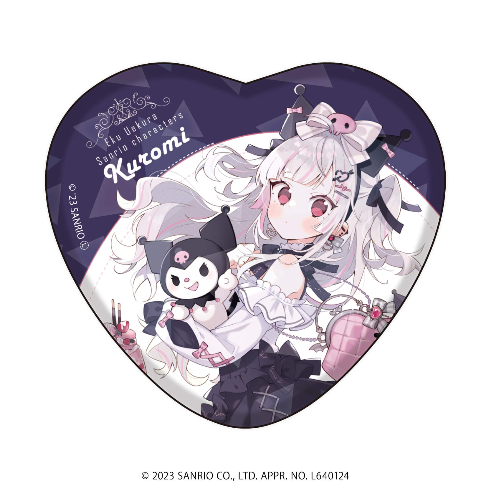 上倉エク×サンリオキャラクターズ｜ホログラムハート型缶バッジ「上倉