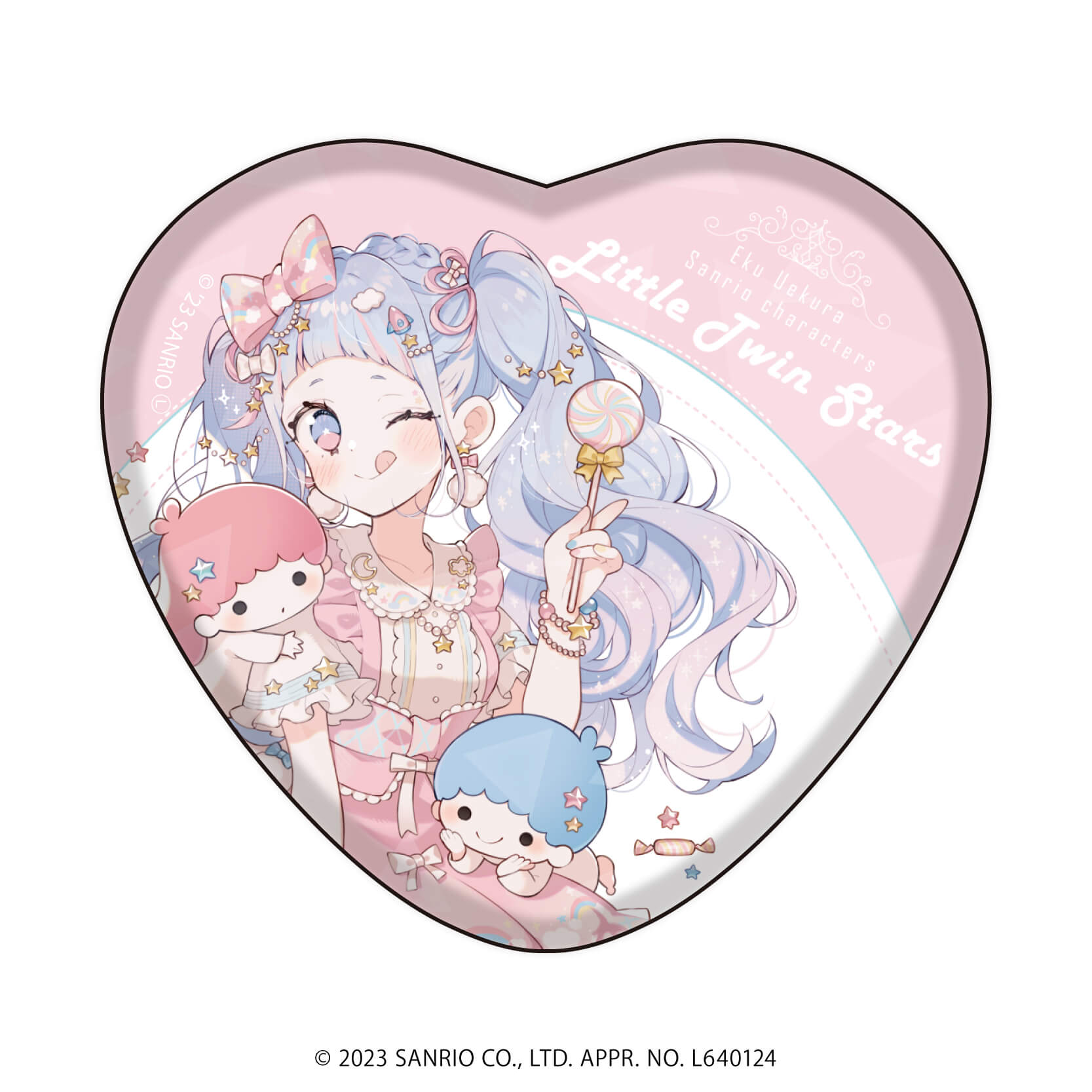 上倉エク×サンリオキャラクターズ｜ホログラムハート型缶バッジ「上倉