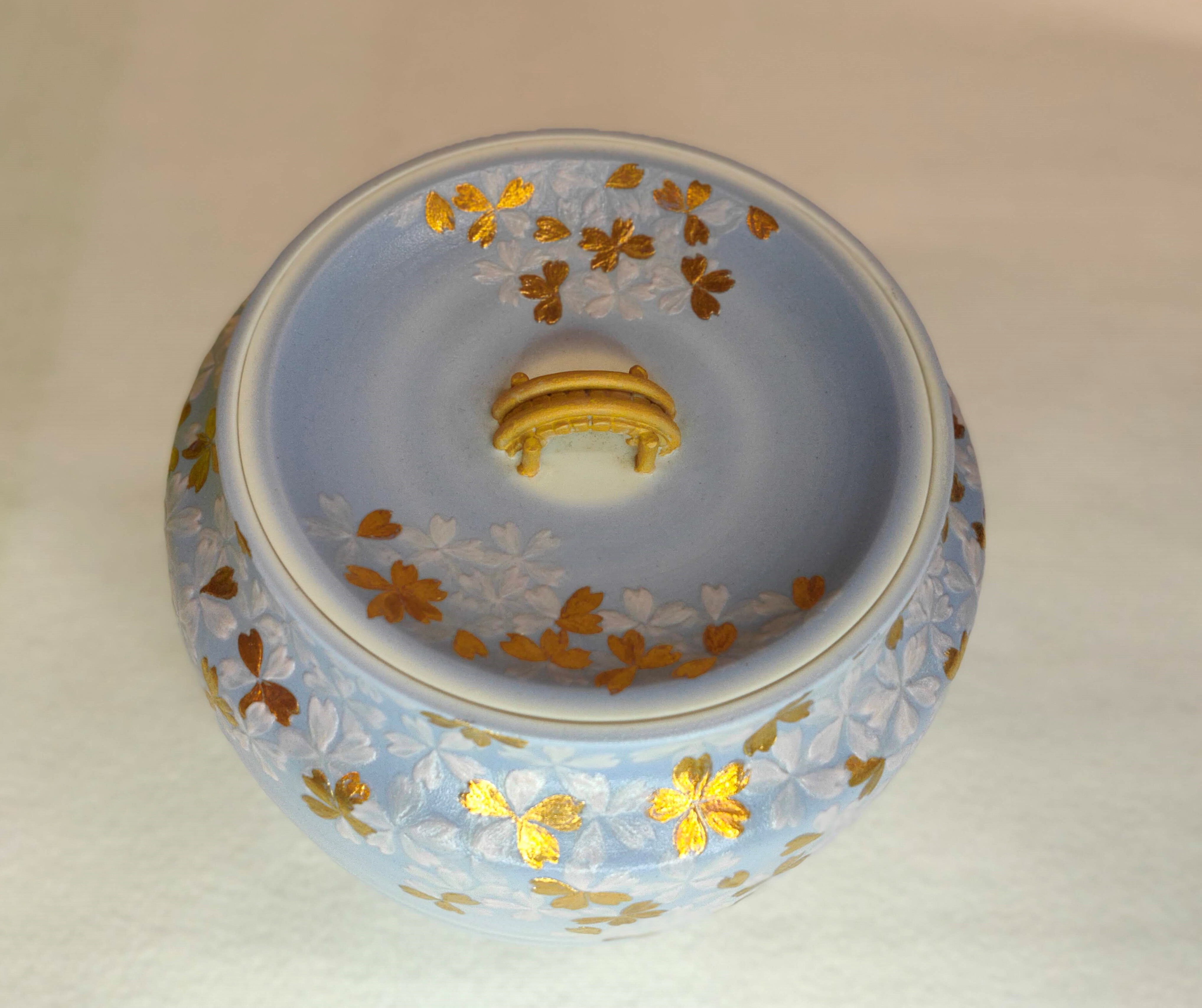 R714 水指 『石崎光四郎造』『而妙斎 書付』『色絵金彩線文』 共箱