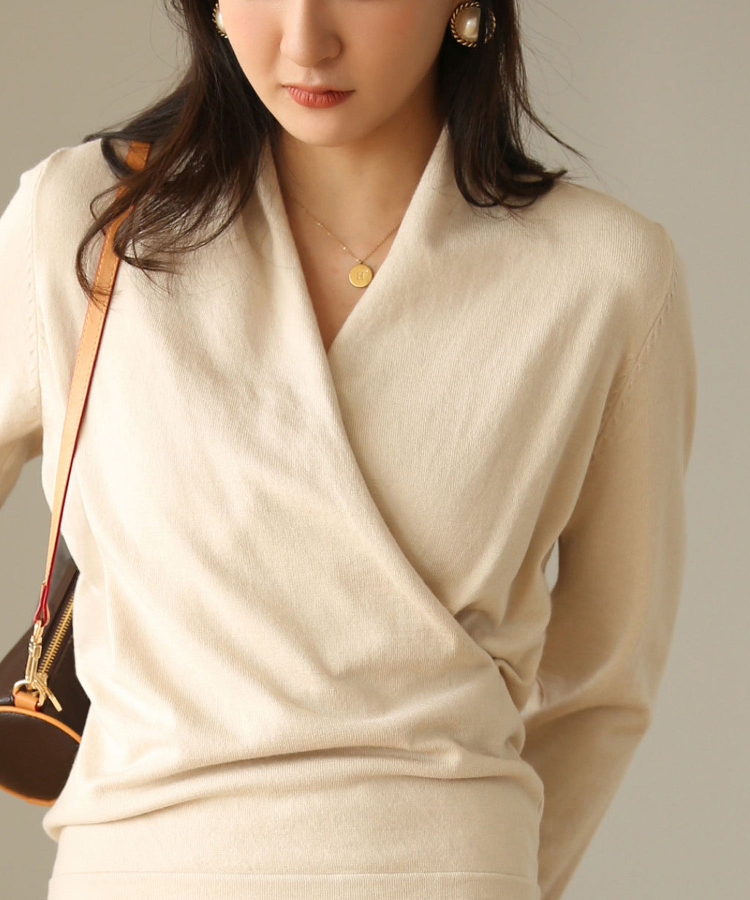 授乳もオフィスも両立カシュクールネックニットトップスxyf9368