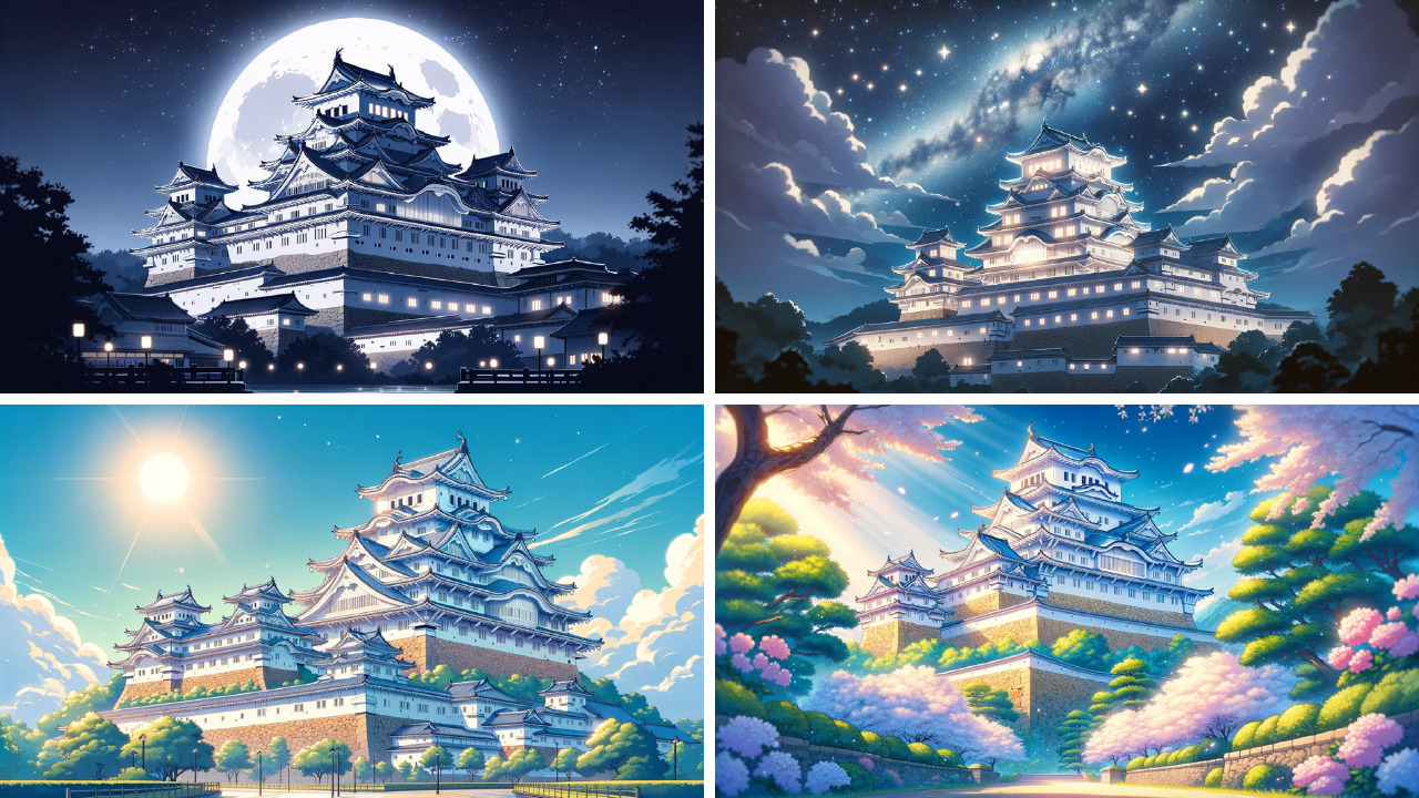 日本のお城のアニメ風背景イラスト