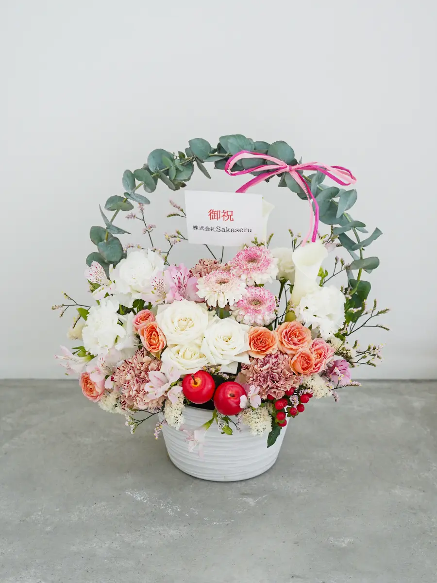 アーチの生花アレンジ 白ピンク M｜フラスタ・楽屋花のSakaseru