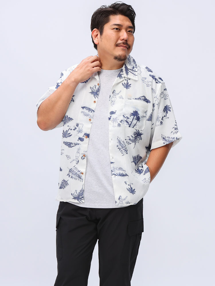 半袖 シャツ FAT ANIMAL 総メッシュ パナマ総柄 トップス アロハシャツ