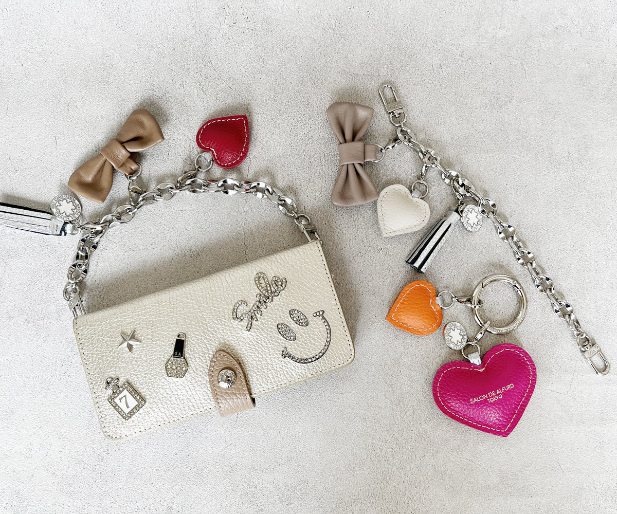 トッピング チェーン バッグチャーム リボン＆ハート タッセル 1904