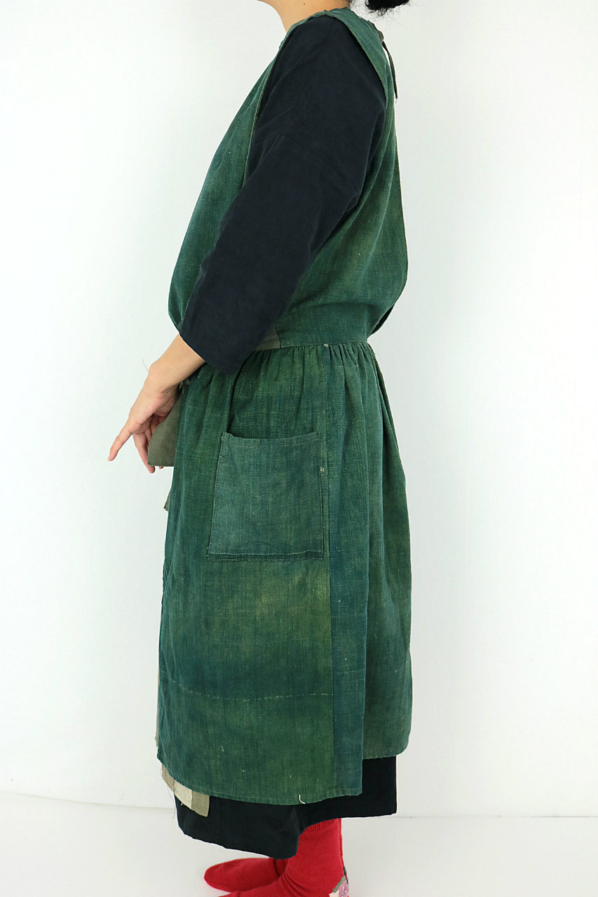 ササキチホ】古布 風呂敷のエプロンワンピース（ウコン）