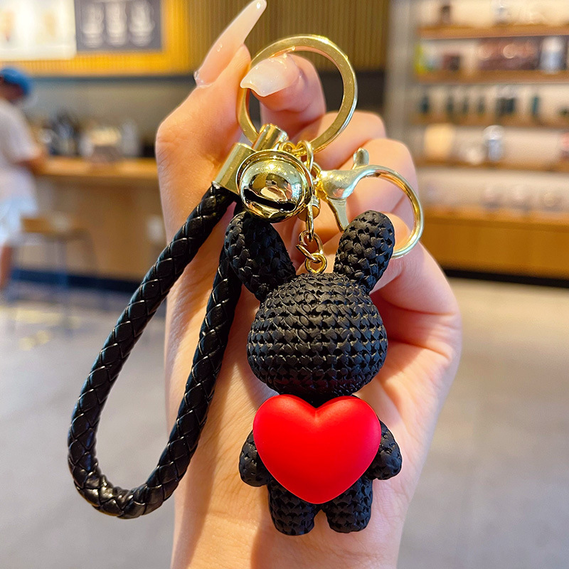 卸売レジン ラブハート うさぎ キーチェーンセット ふわふわアニマル