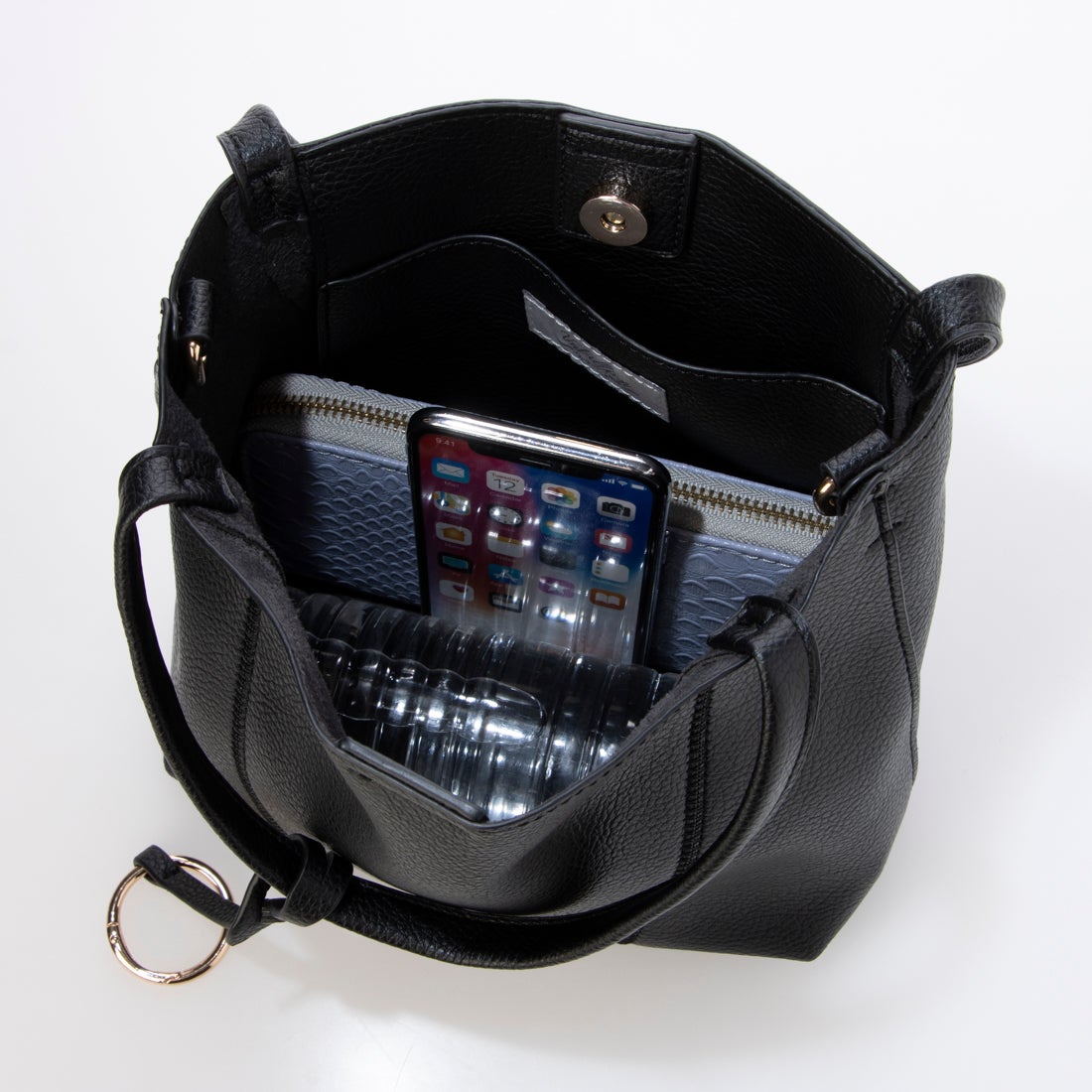 カシュカシュ cache cache ジグザグステッチ変形ミニバッグ （BK