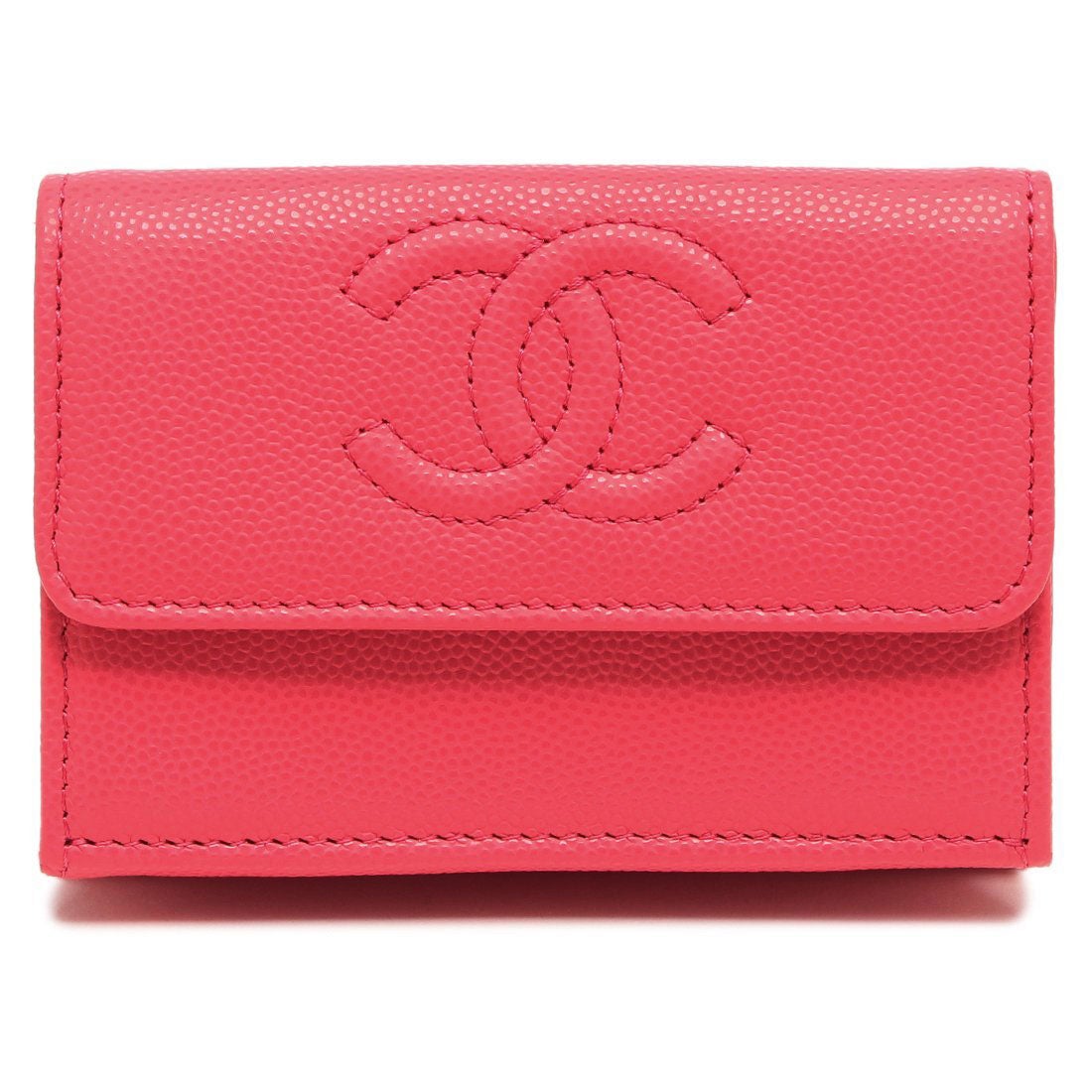 シャネル CHANEL 三つ折り財布 ミニ財布 CCマーク ココマーク ピンク