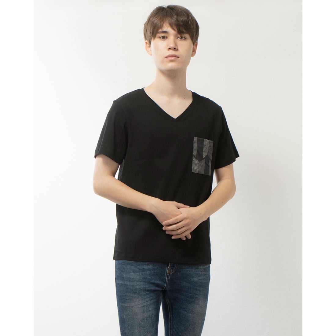 アズ as 高島ちぢみ綿100%日本製さらっと半袖Tシャツ （ブラック