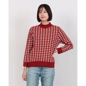 アザレ Azallee 千鳥柄ジャガードハイネックニット （ワインレッド