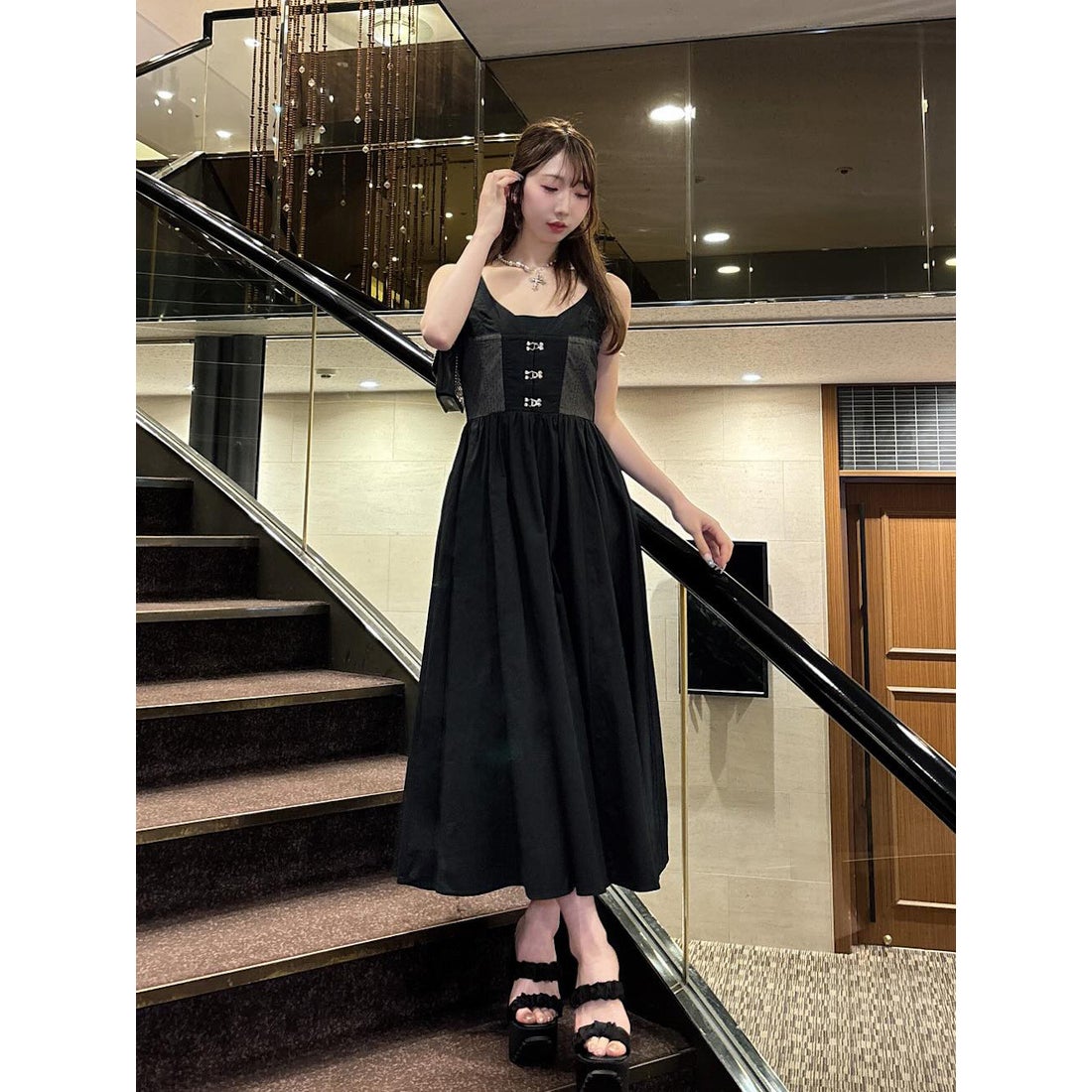 ダーリッチ Darich コルセットデザインロングワンピース （ブラック