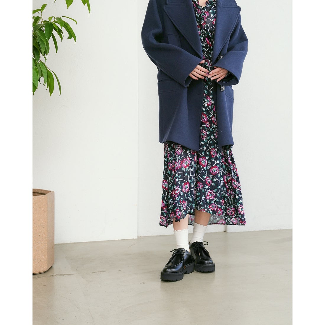 レイン対応】レースアップ ローファー（ブラック エナメル） -Emma