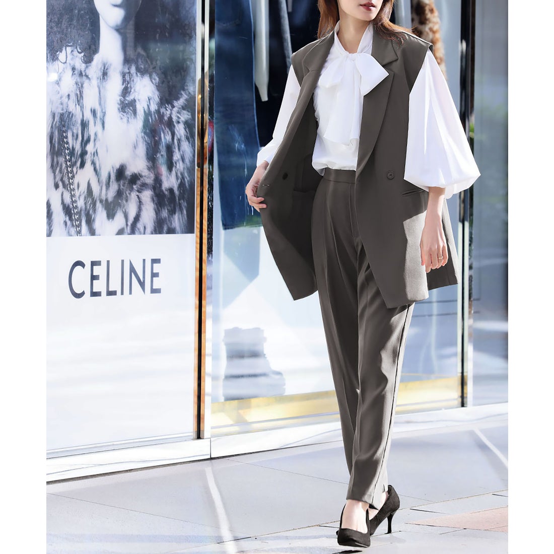 フロリア Flolia ダブルテーラードジレ ワンタックテーパードパンツ