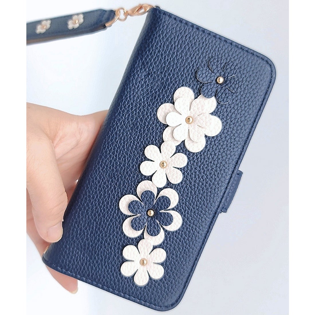 レースレディース Lace Ladies 手帳型 花柄 スマホケース （ネイビー