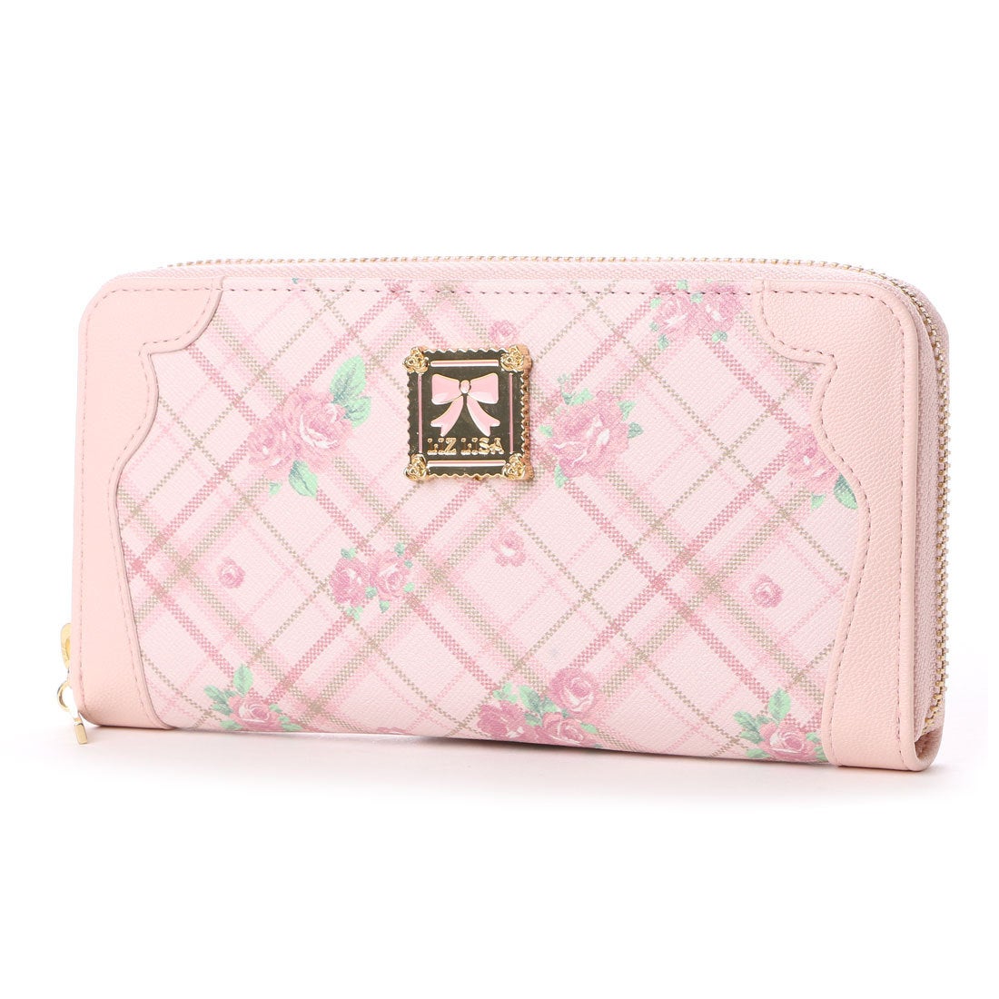 リズリサ LIZ LISA ロッチェ チェックローズ柄ラウンド長財布 （ピンク