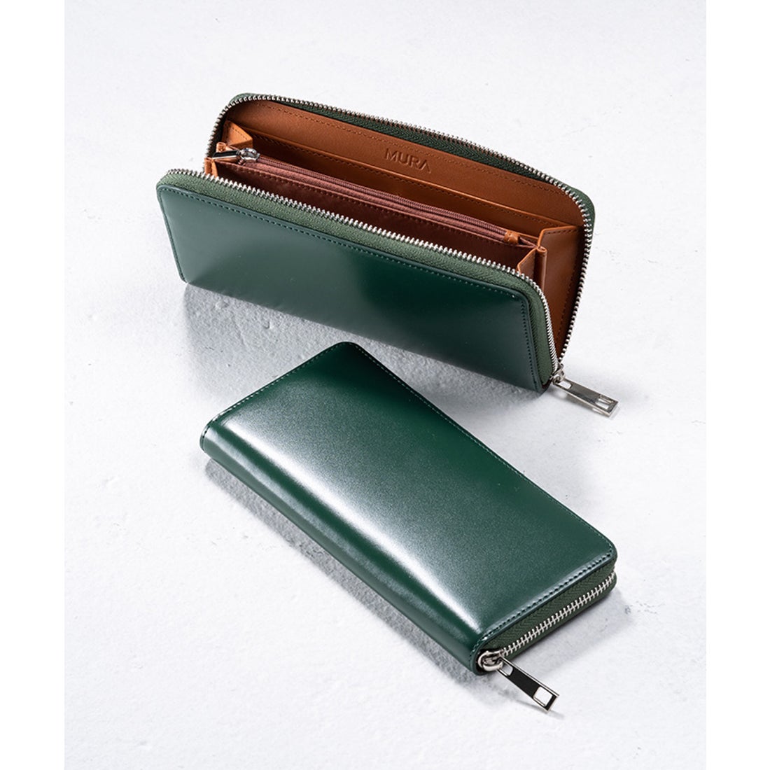 MURA 長財布 財布 メンズ 人気 本革 コードバン調 ラウンドファスナー