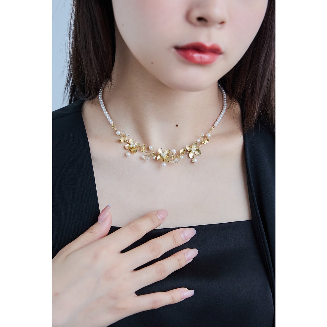 ニアナ niana フラワーパールネックレス ショート シルバー ゴールド