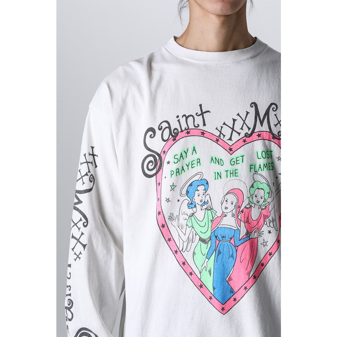 SAINT Mxxxxxx PINK HEART Long sleeve T-shirt （White） - Osaka