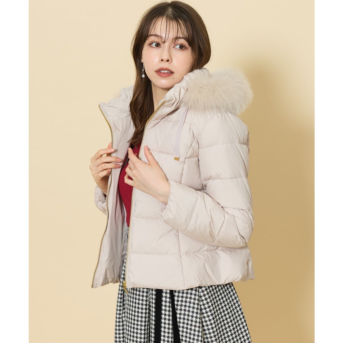 スウィングル SWINGLE FOXファー付エレガンスショートダウンコート