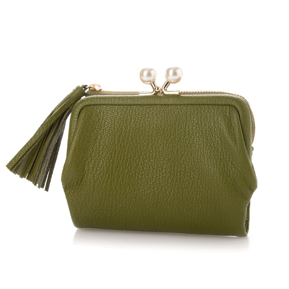 ロングセラー＞ペルケ perche アクリル玉がま口2つ折り財布 （オリーブ