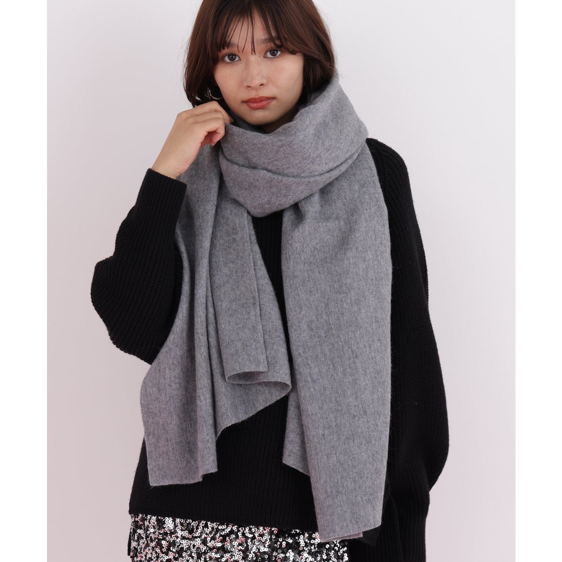 PINKY & DIANNE カシミヤ100%ストール グレー -ファッション通販