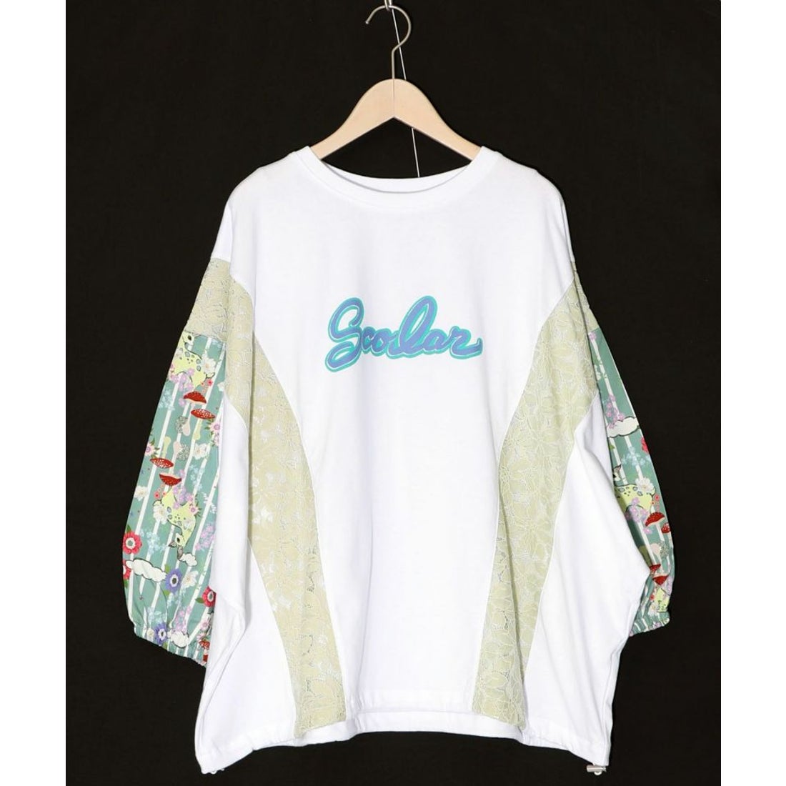 スカラー ScoLar 花とアニマル柄ストライプ レース切替ロゴプル