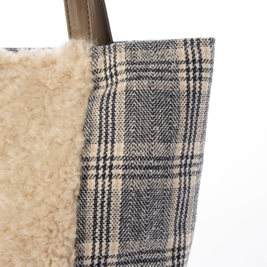 トライシル Trysil フェイクファーコンビチェック柄トートバッグ