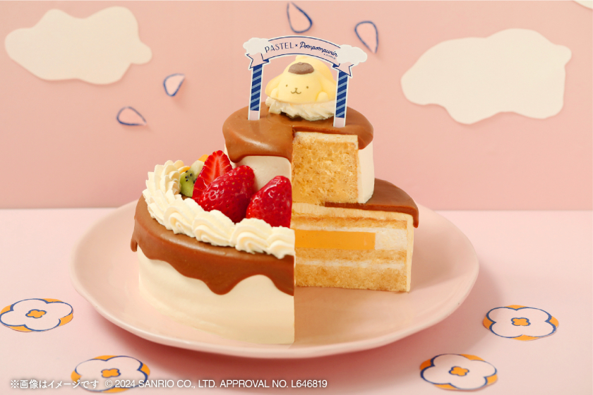 ポムポムプリンの“かお”や“おしり”に見立てたプリンに、一緒にお祝い