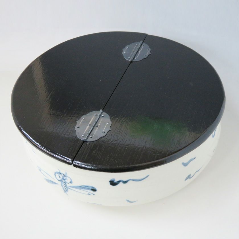 茶道具 水指（水差・みずさし） 平水指 安南トンボ 掻合塗割蓋 加藤五陶