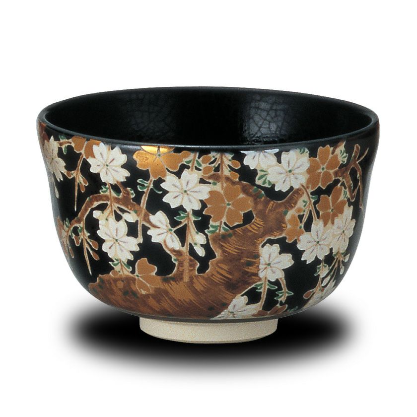 茶道具 抹茶茶碗（まっちゃちゃわん） 茶碗 黒仁清 枝垂桜 宮地英香